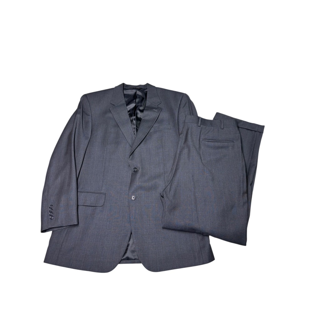 JOS A BANK Mens 44L Charcoal Windownpane Plaid Wool Suit Jacket Pants Set‎